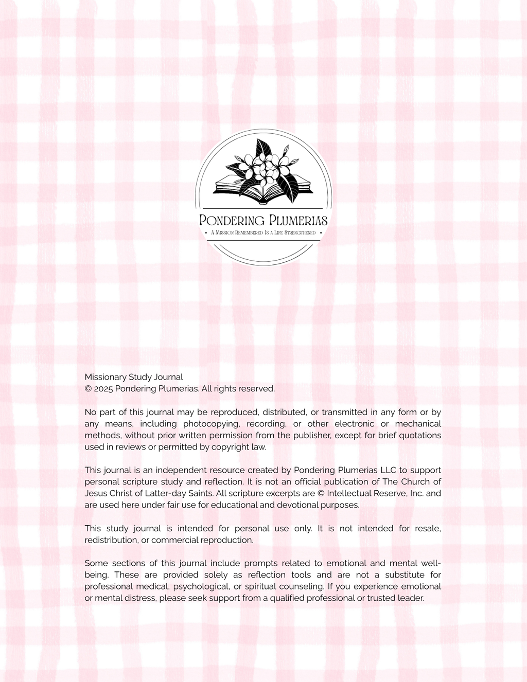 Missionary Study Journal - Goose Gingham Design - Spiral - RS Format