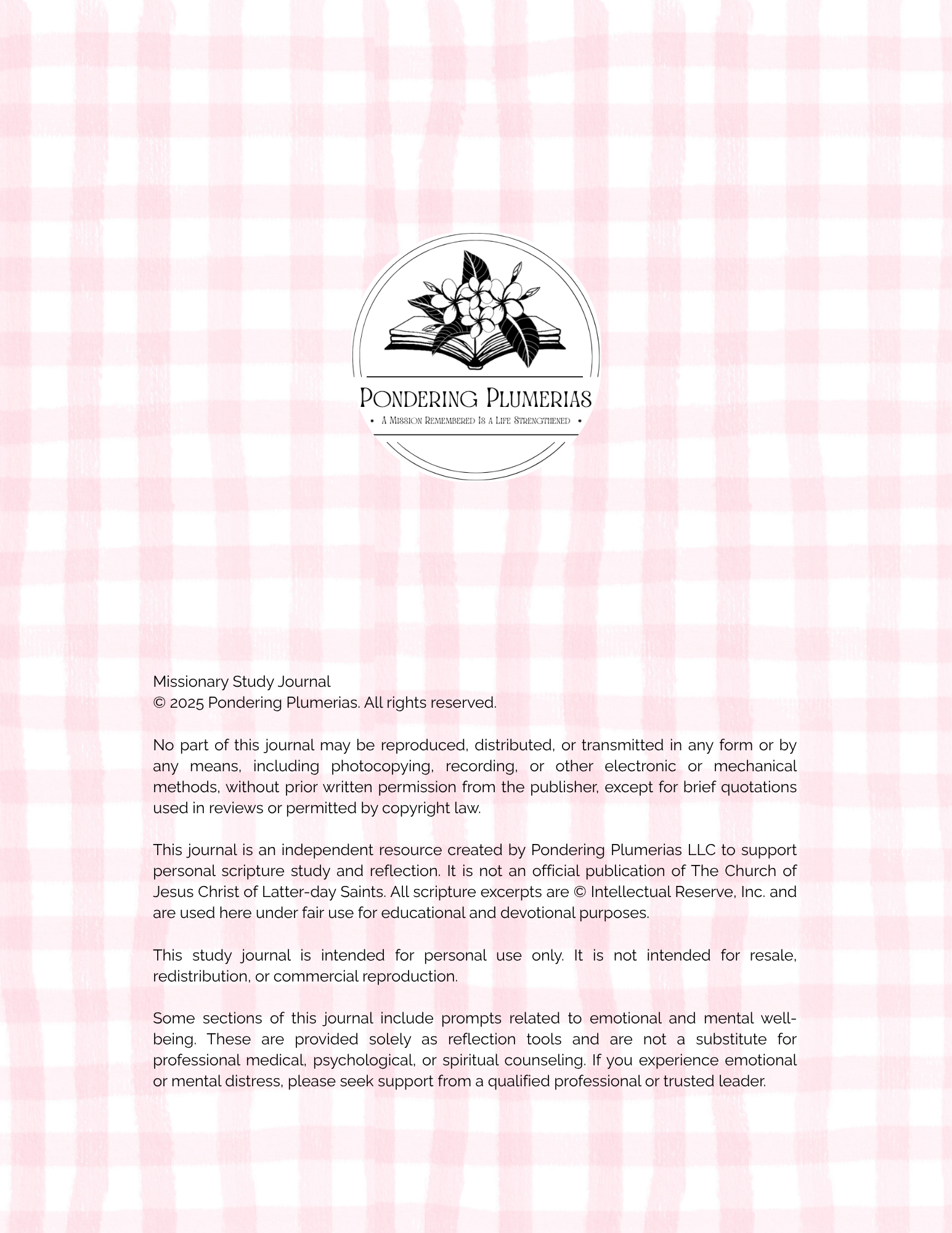 Missionary Study Journal - Goose Gingham Design - Spiral - RS Format