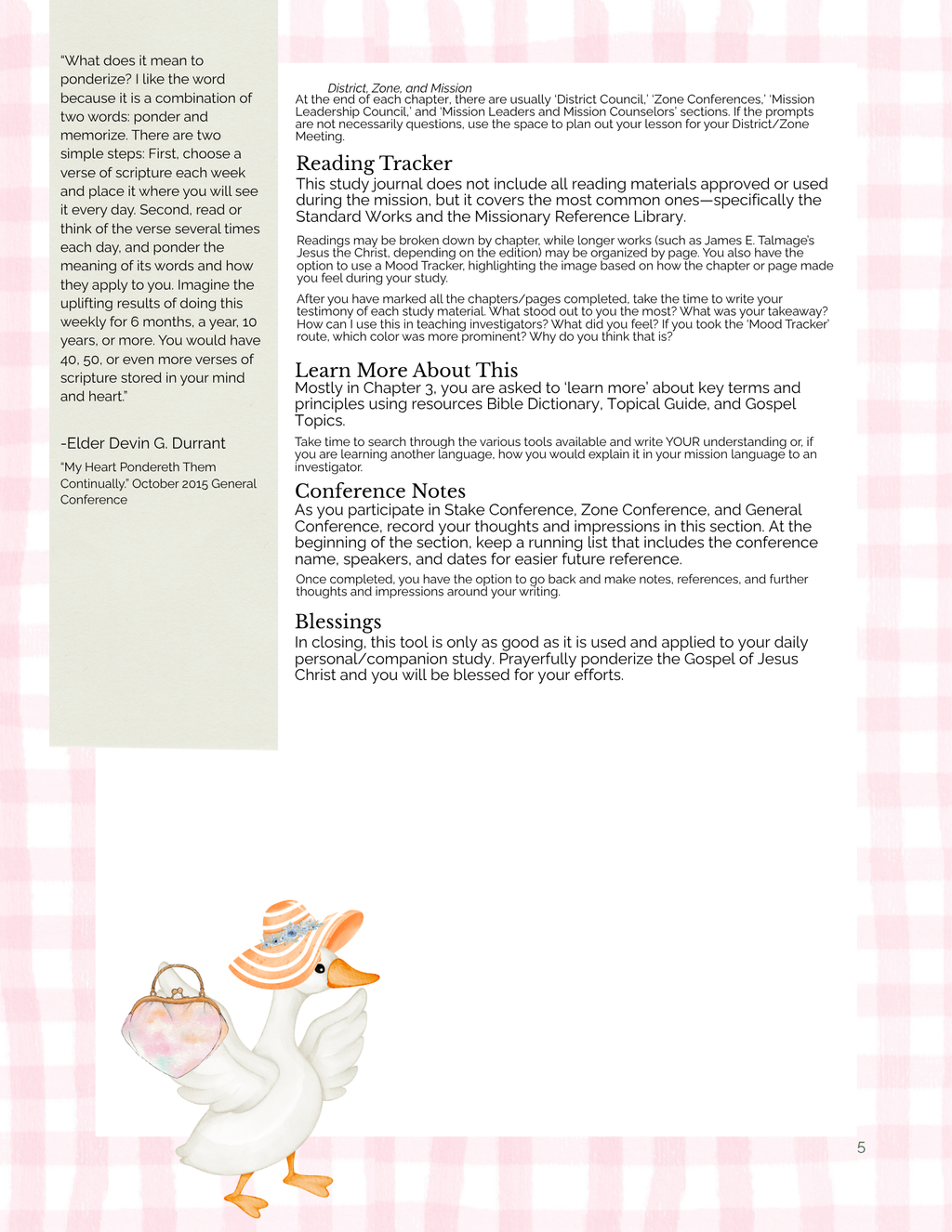 Missionary Study Journal - Goose Gingham Design - Spiral - RS Format